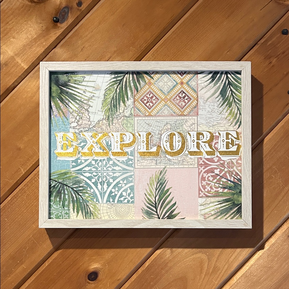 “Explore” gold foil world map wall hanging decor - Picture 1 of 4